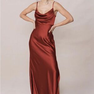 Azazie terracotta Rust Skye Satin Gown